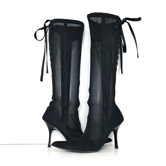 Vintage Giuseppe Zanotti Corset Mesh Knee High Pointed Toe Boots 36 - Picture 2 of 10